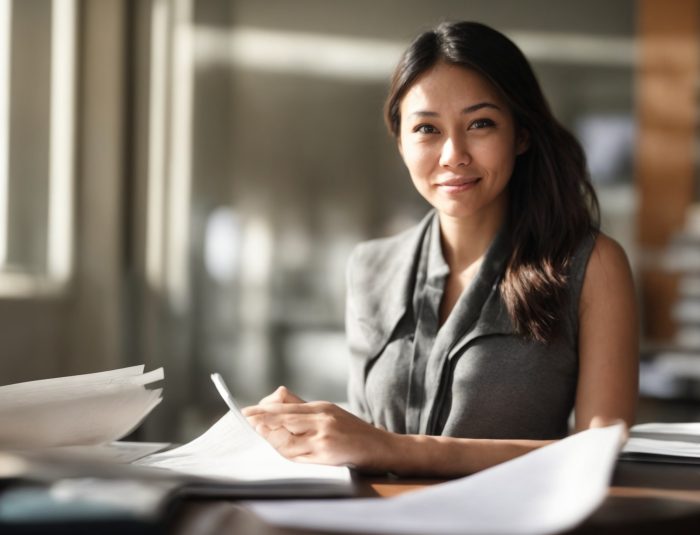 A journalist working at a newsroom desk reviewing printed articles, representing the latest journalism trends facing the writ