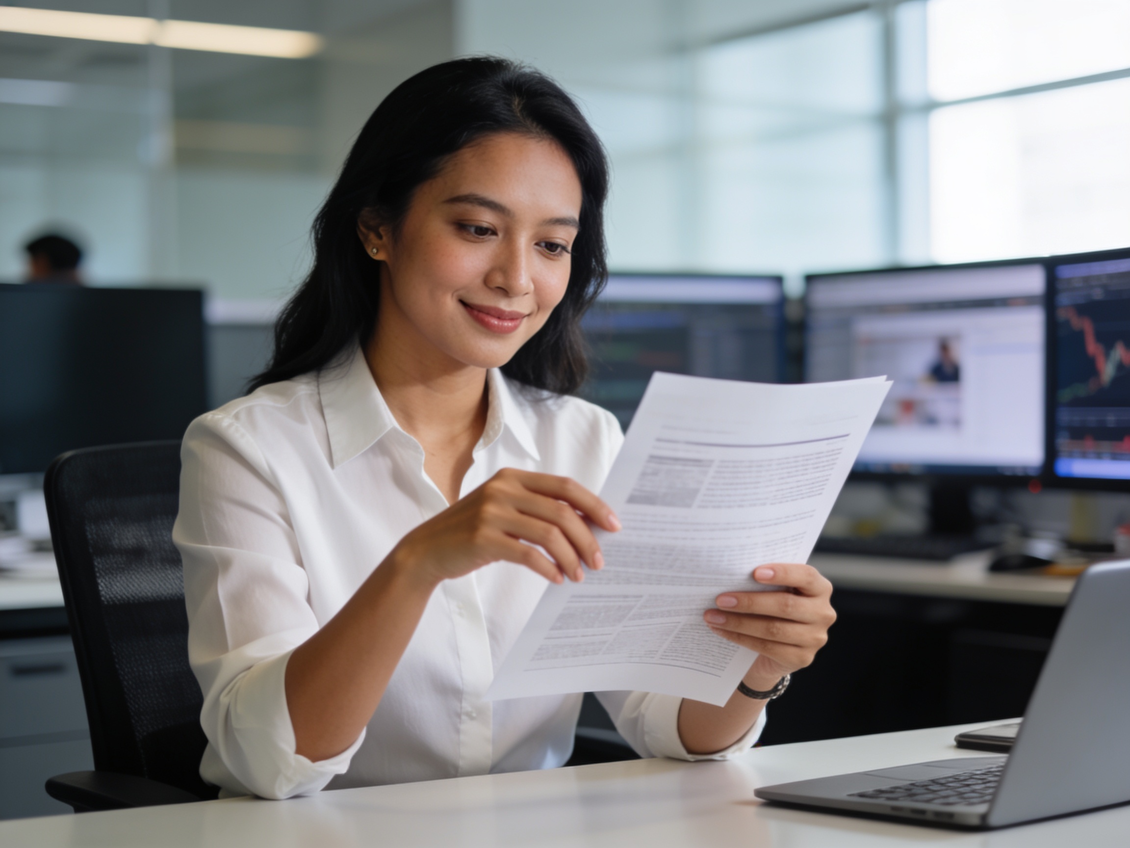 Indonesian journalist reviewing a document for journalist community news verification
